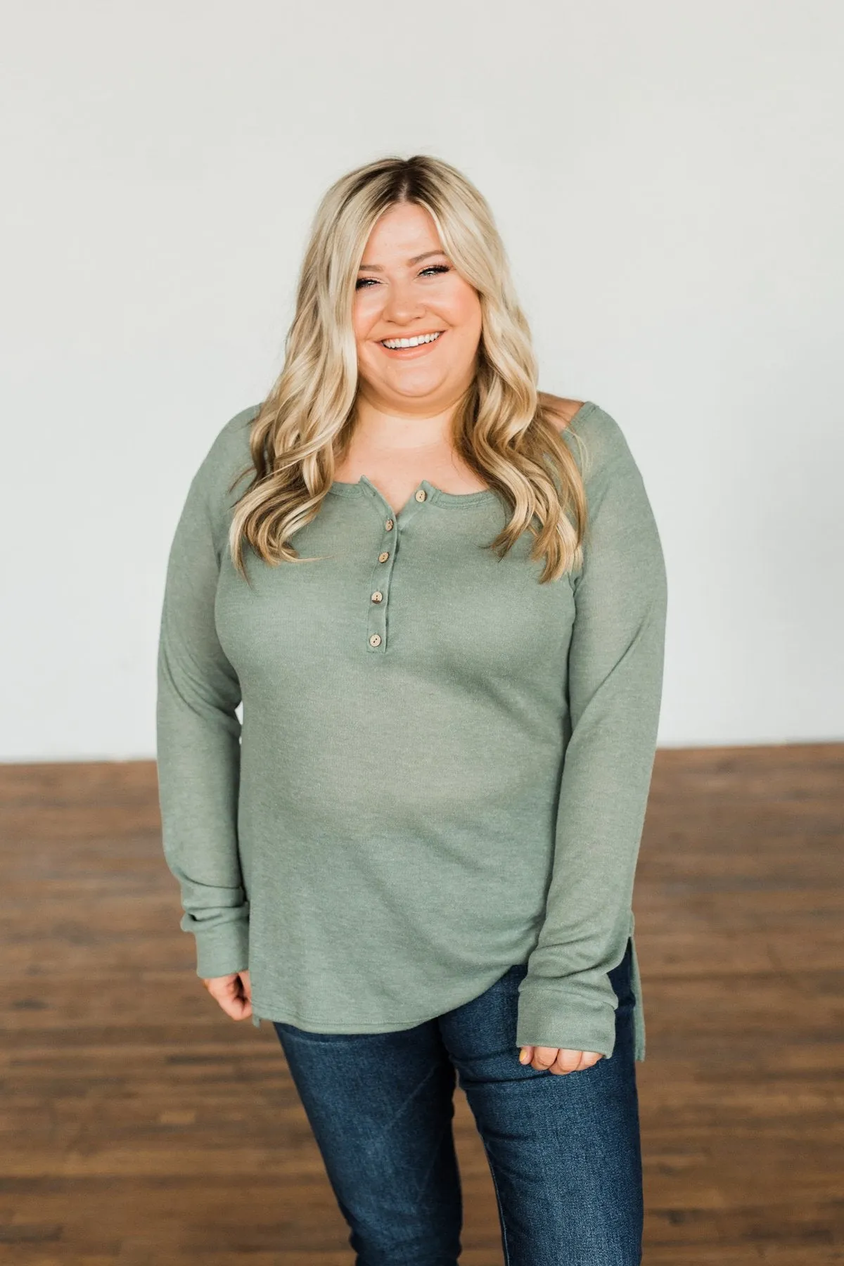 The Time Of My Life Button Henley Top- Sage