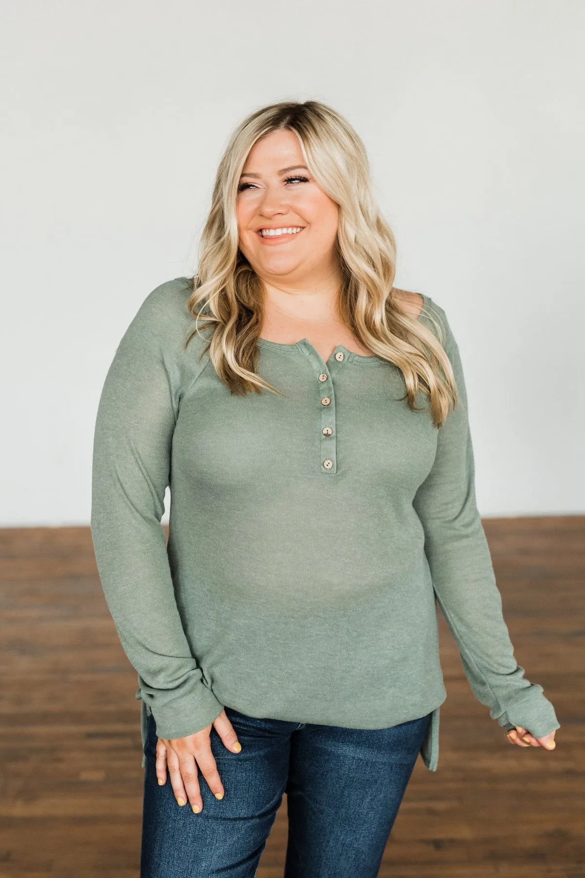 The Time Of My Life Button Henley Top- Sage