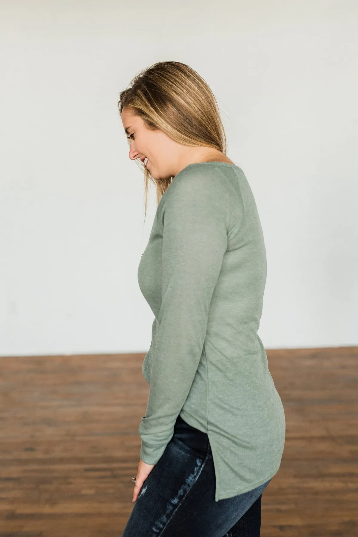 The Time Of My Life Button Henley Top- Sage