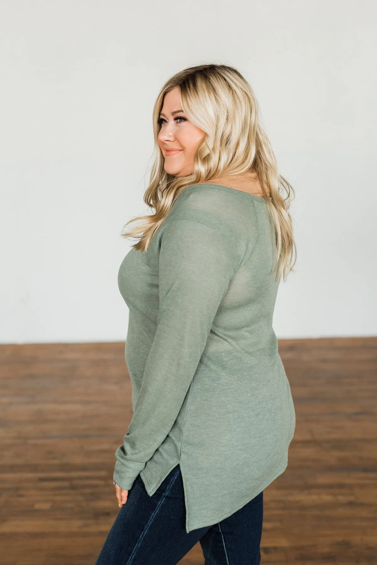 The Time Of My Life Button Henley Top- Sage