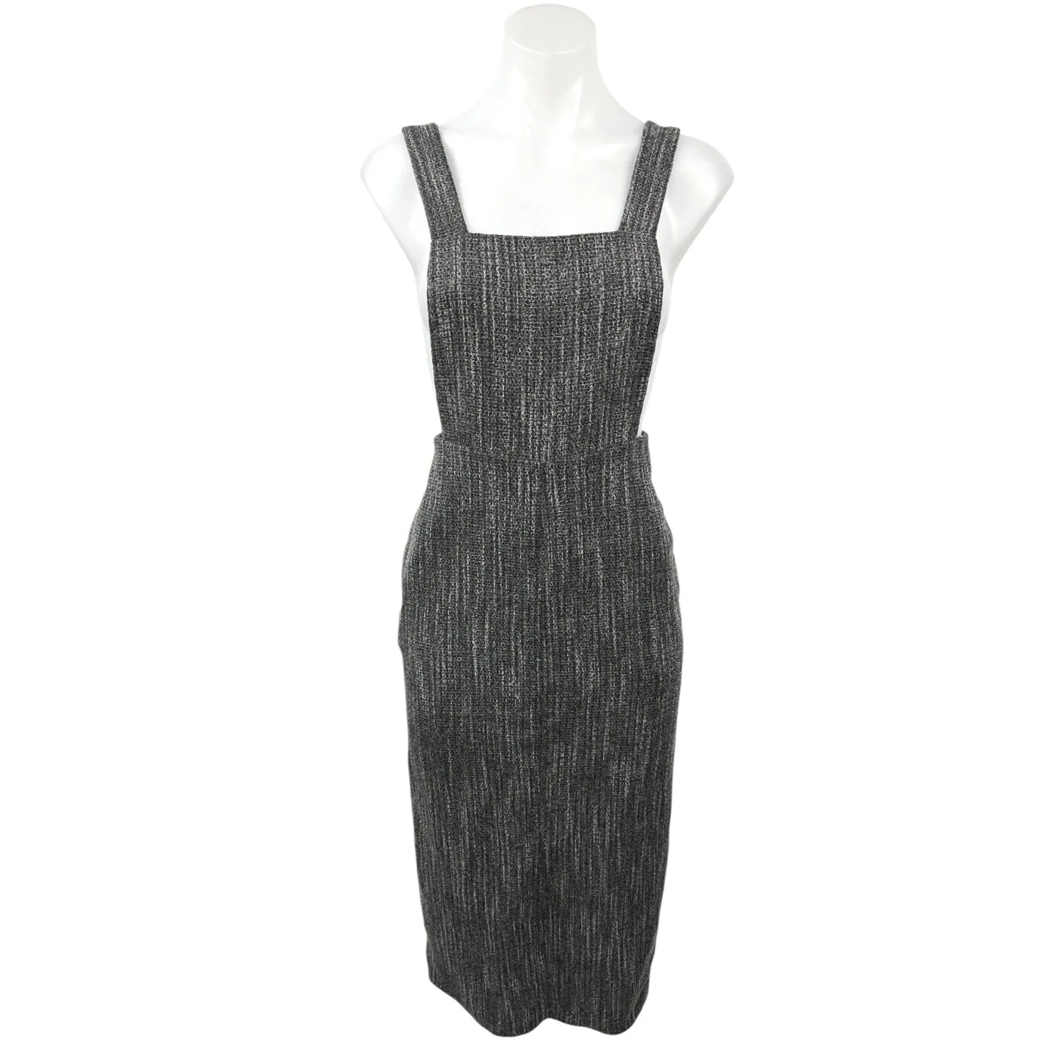 Topshop Boucle Pinafore Gray Tweed Sleeveless Square Neck Midi Pencil Dress 2