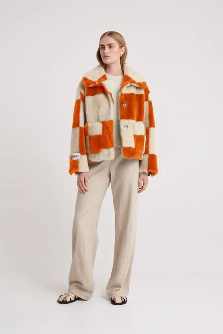 TRACI FAUX FUR ORANGE CHECKERBOARD