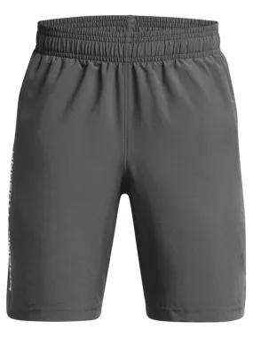 UNDER ARMOUR Boys Training Woven Wordmark Shorts- Grey