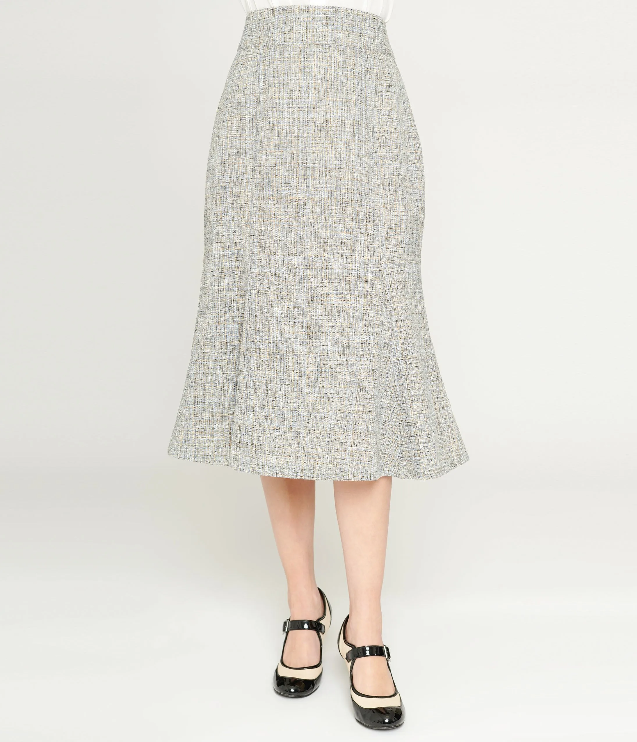 Unique Vintage 1940s Beige & Baby Blue Tweed Tina Trumpet Skirt