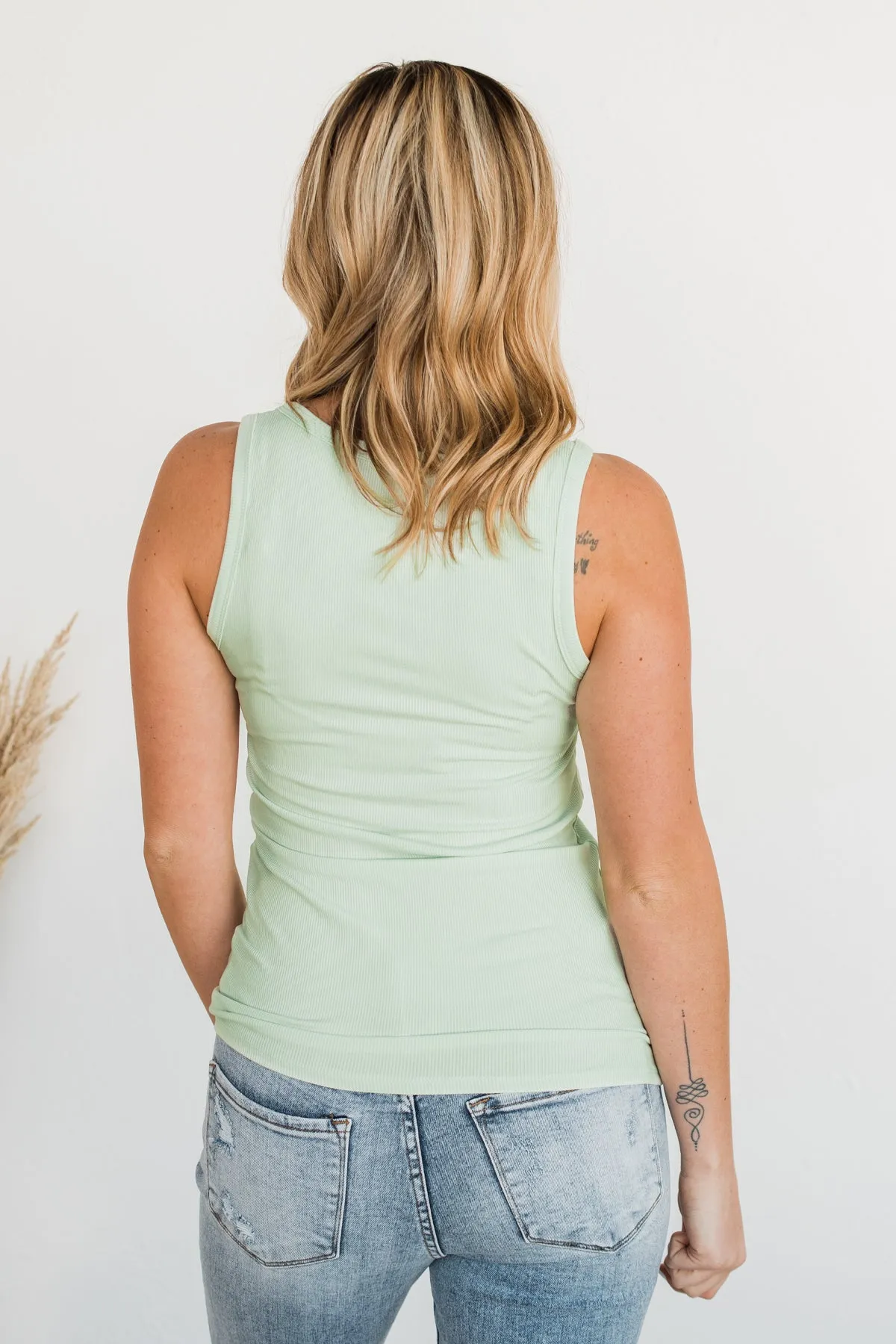 Uplifting Spirits Button Henley Tank Top- Mint