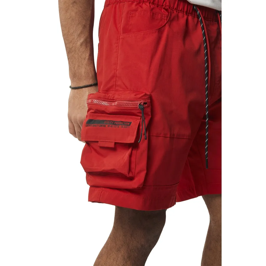 Utility Windbreaker Cargo Shorts - Red