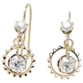 Victorian 1.30 CTW Diamond 14 Karat Rose Gold Drop Earrings