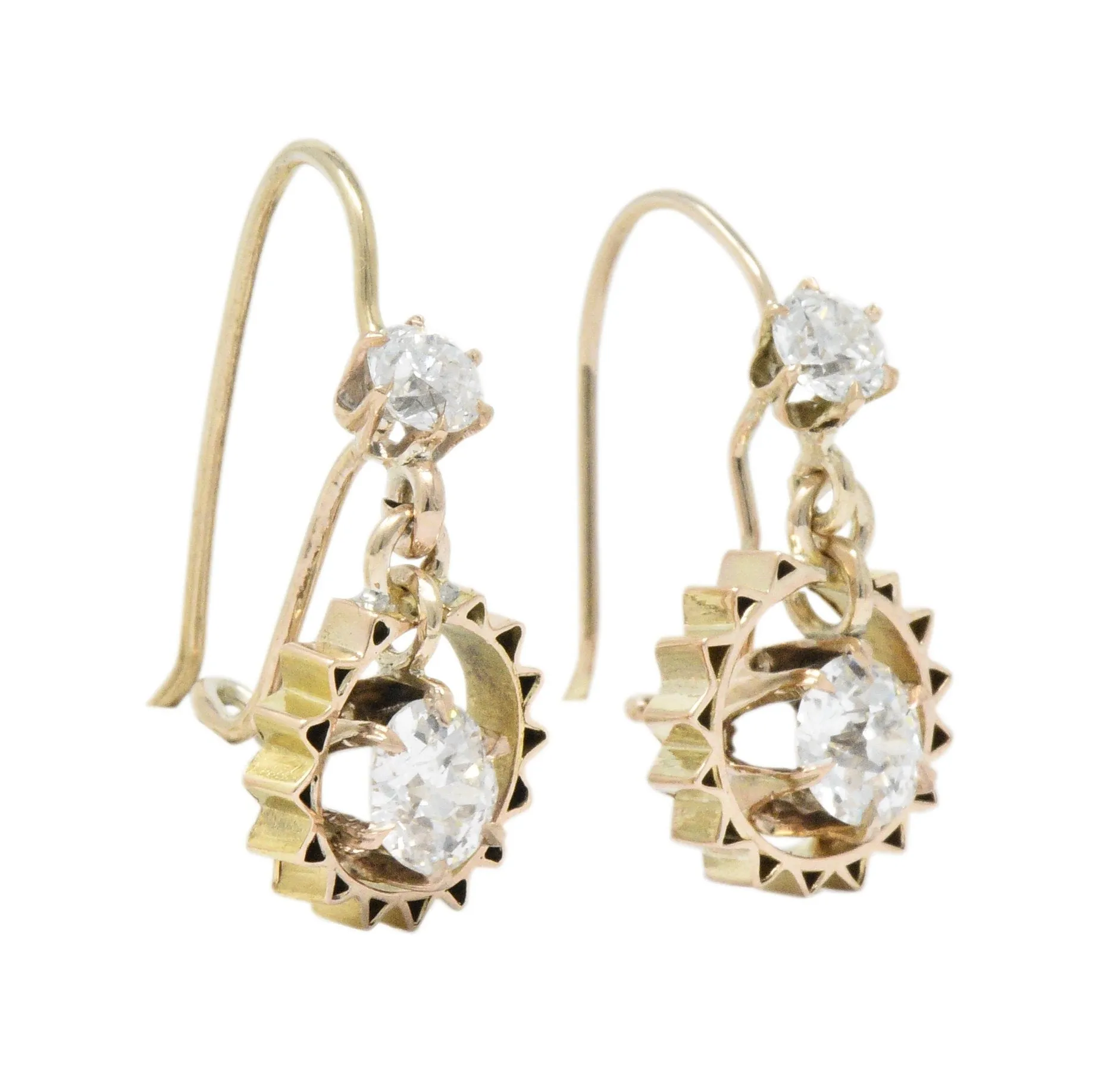 Victorian 1.30 CTW Diamond 14 Karat Rose Gold Drop Earrings