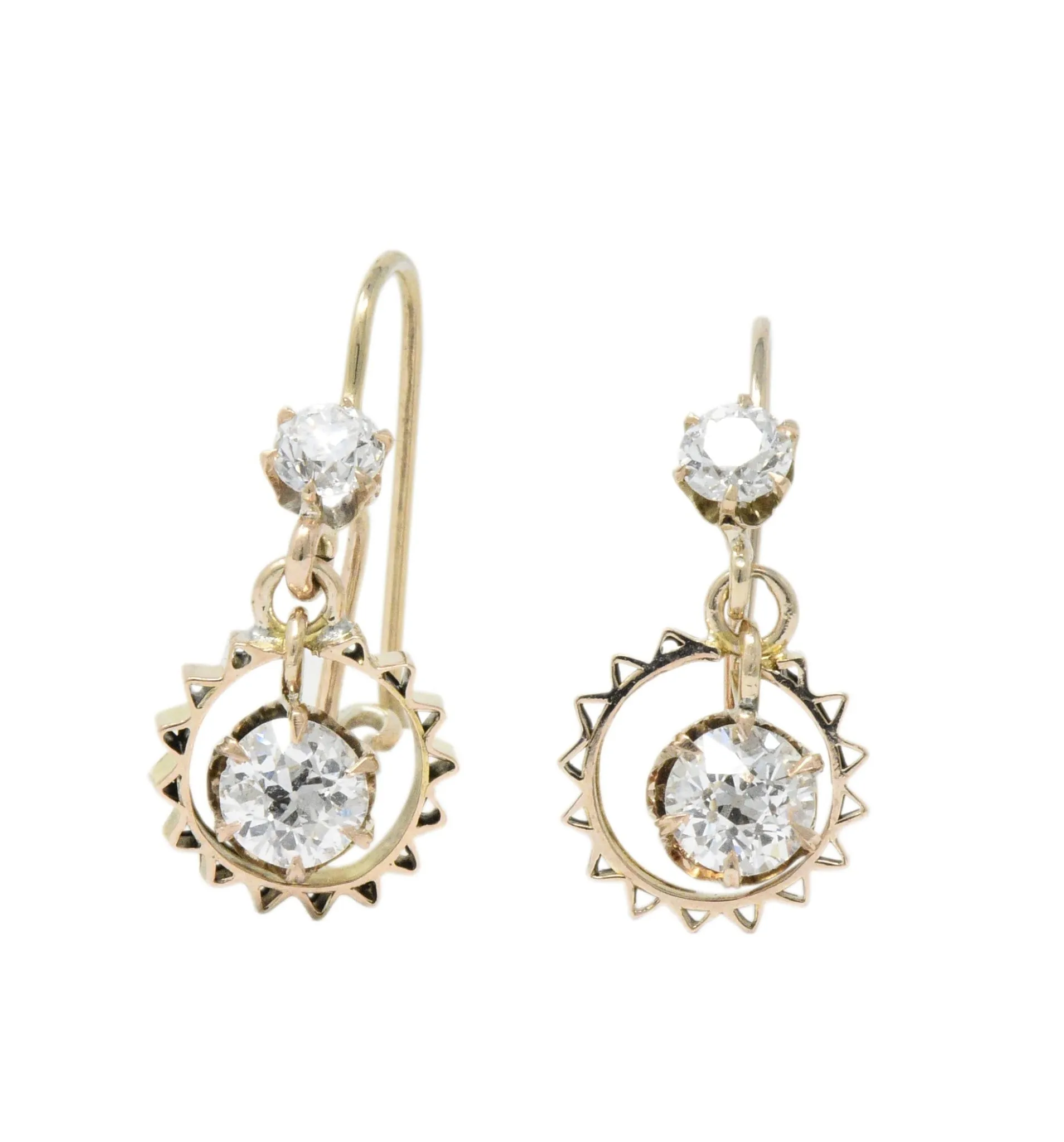 Victorian 1.30 CTW Diamond 14 Karat Rose Gold Drop Earrings