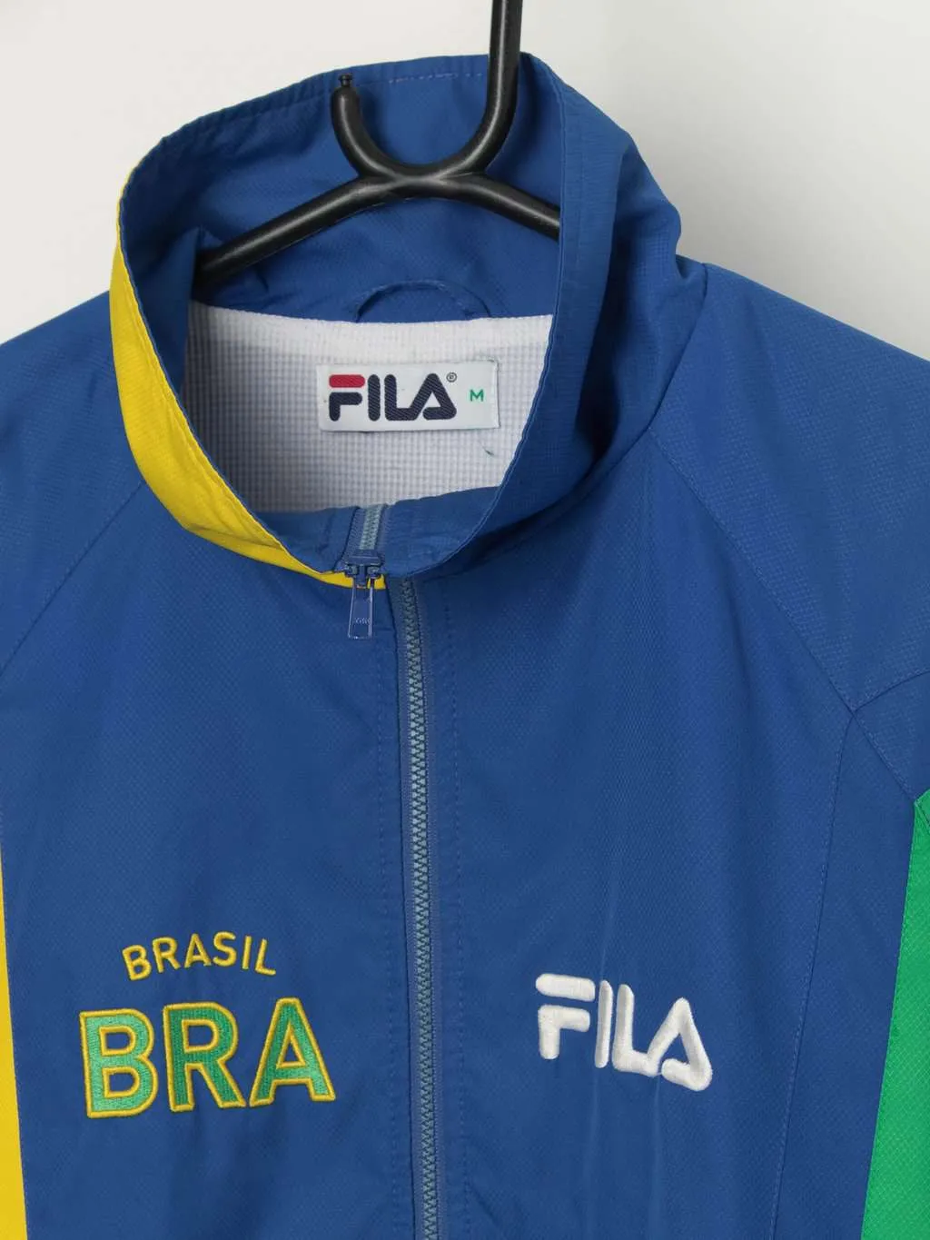 Vintage Brasil Fila windbreaker jacket in blue and yellow – Medium / Large