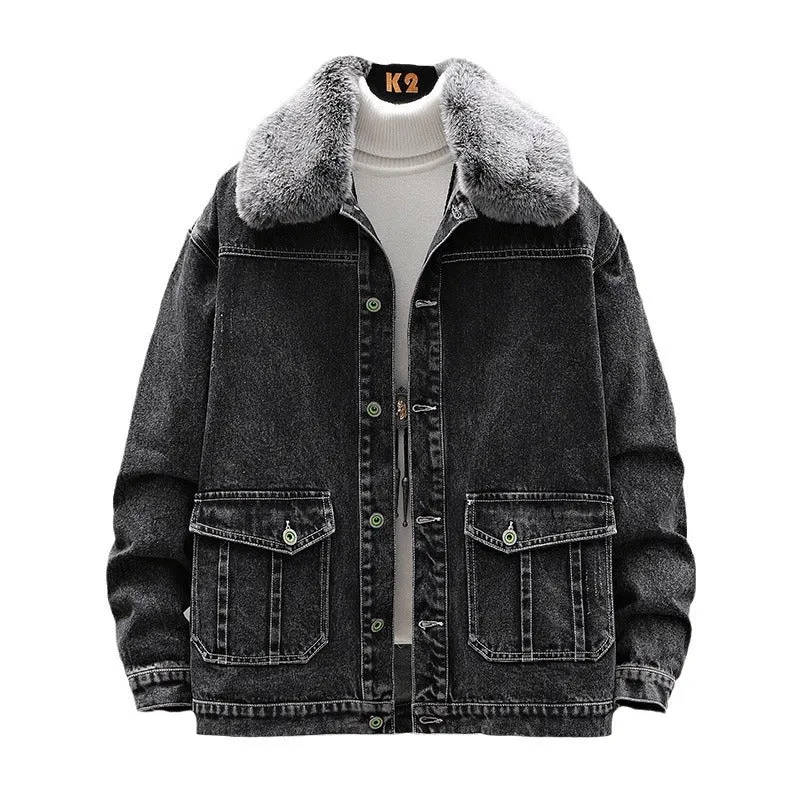 Vintage Denim Jacket with Fur Collar