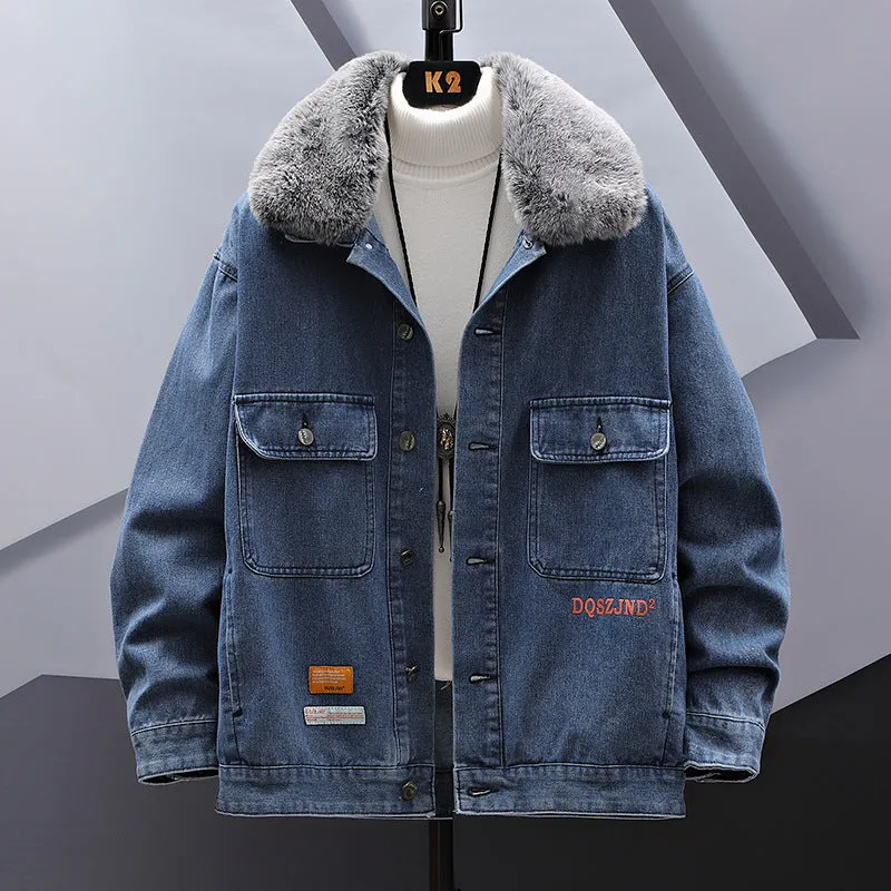 Vintage Denim Jacket with Fur Collar