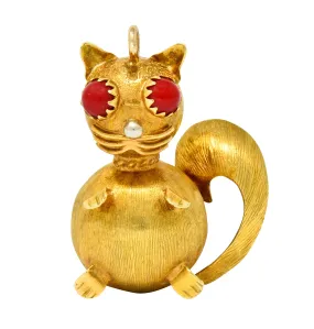 Vintage Italian 18 Karat Two-Tone Gold Cat Pendant Charm