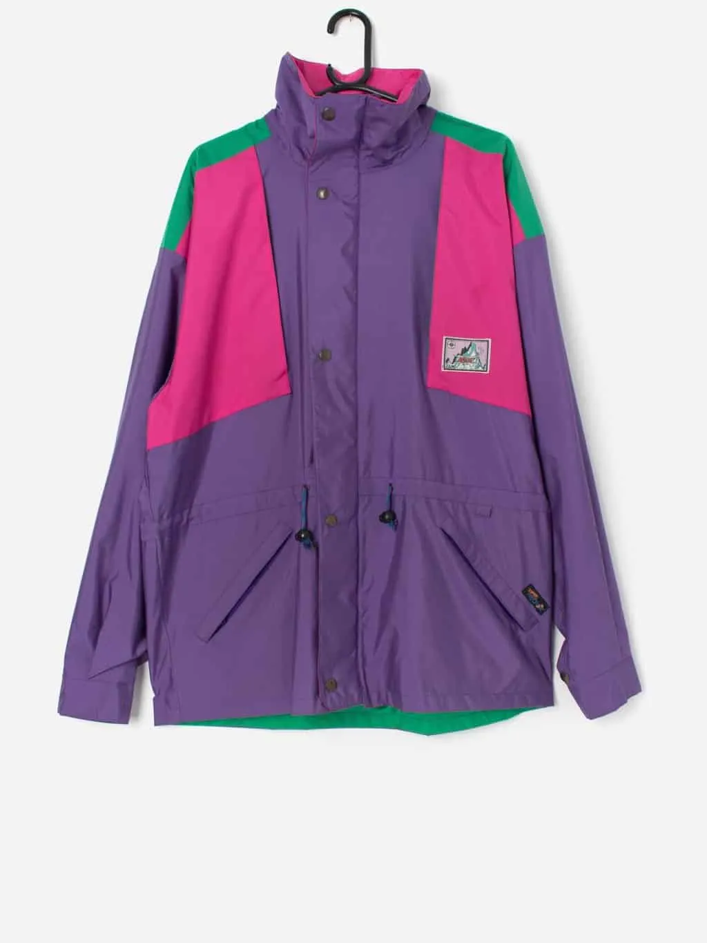 Vintage men’s colour block windbreaker in pink and purple – Medium