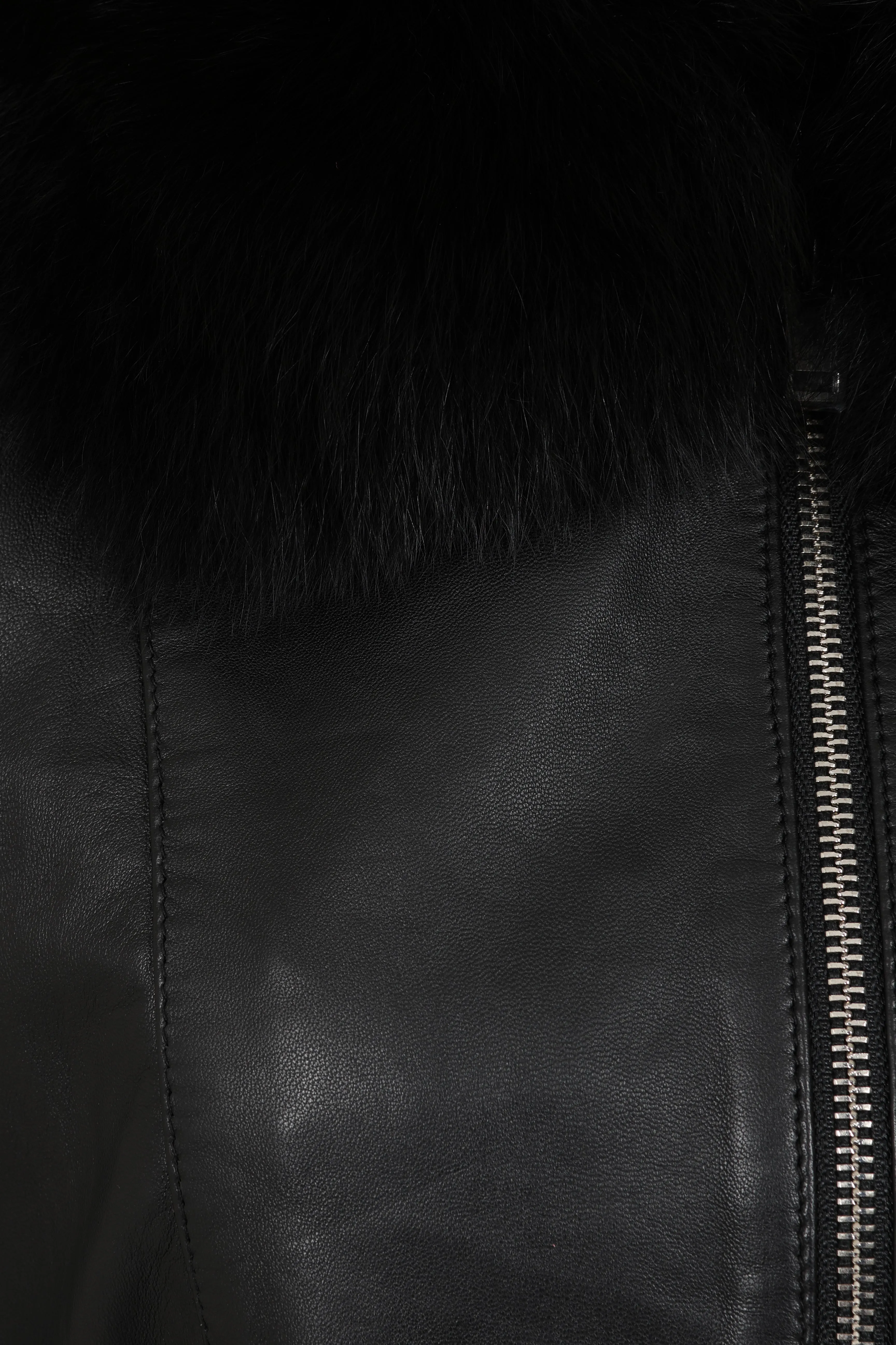 Women's Black Nappa Leather Fur Collar Biker Jacket - Lucky