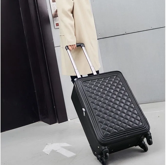 Women's Retro Black Spinner Luggage Travel Spinner Trolley Suitcase on Clearance