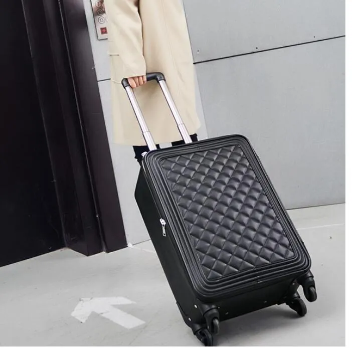 Women's Retro Black Spinner Luggage Travel Spinner Trolley Suitcase on Clearance