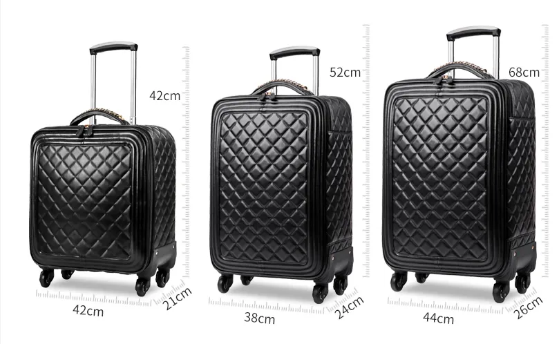 Women's Retro Black Spinner Luggage Travel Spinner Trolley Suitcase on Clearance