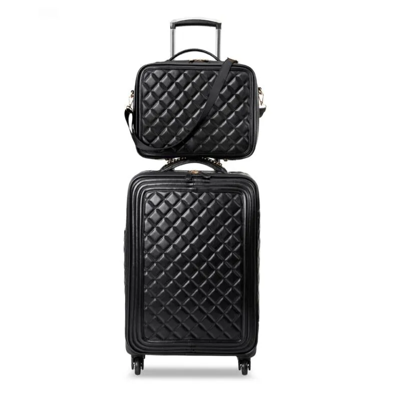 Women's Retro Black Spinner Luggage Travel Spinner Trolley Suitcase on Clearance