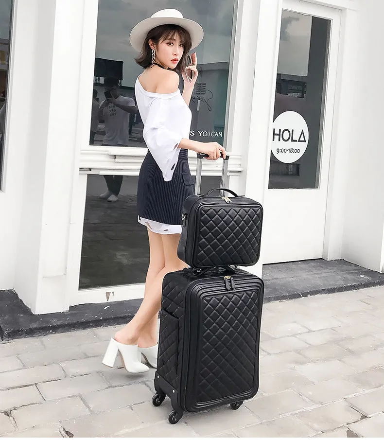 Women's Retro Black Spinner Luggage Travel Spinner Trolley Suitcase on Clearance