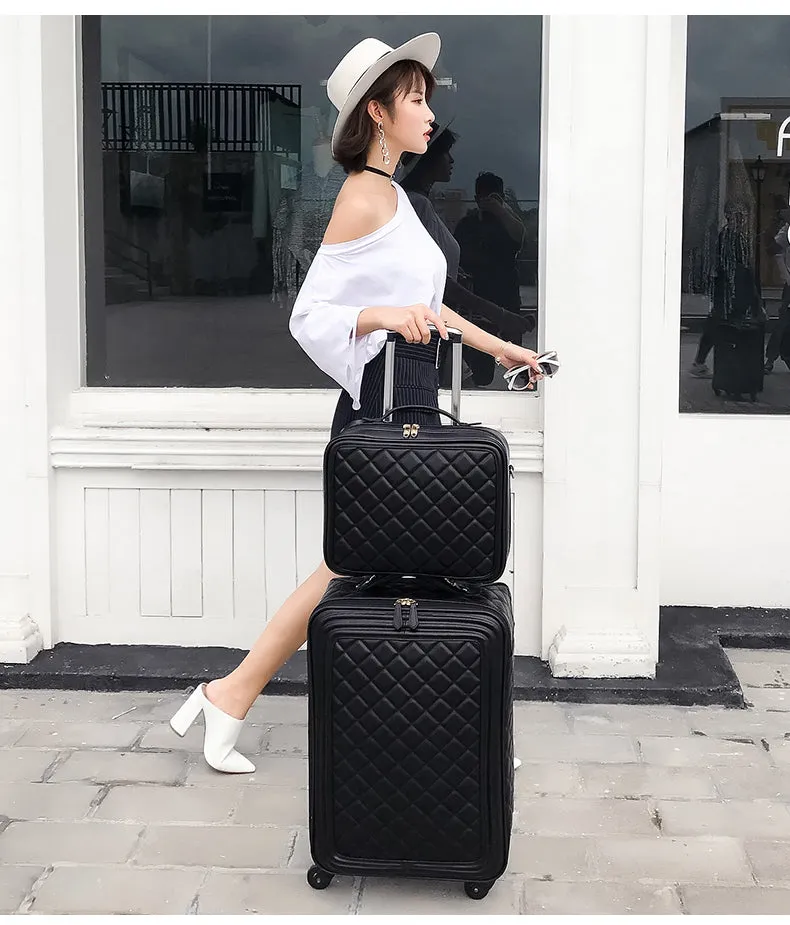 Women's Retro Black Spinner Luggage Travel Spinner Trolley Suitcase on Clearance