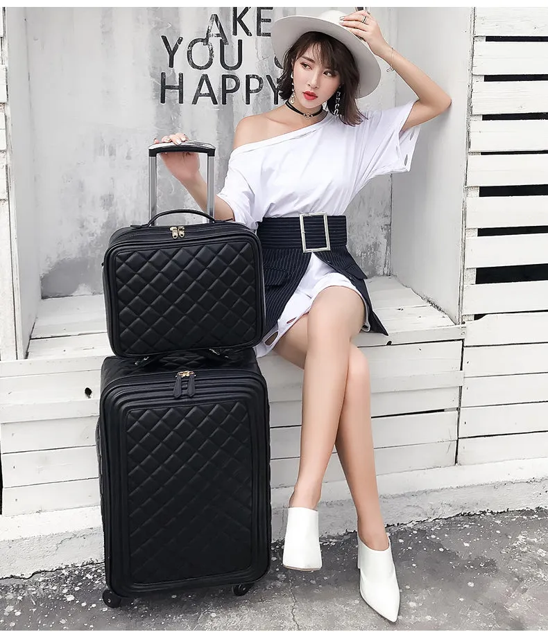 Women's Retro Black Spinner Luggage Travel Spinner Trolley Suitcase on Clearance