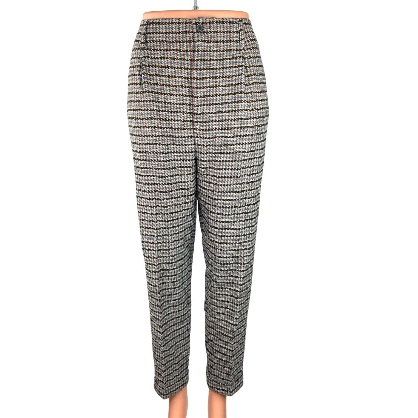 Zara Woman NWT Gray Tweed Houndstooth High Rise Pleated Straight Dress Pants L