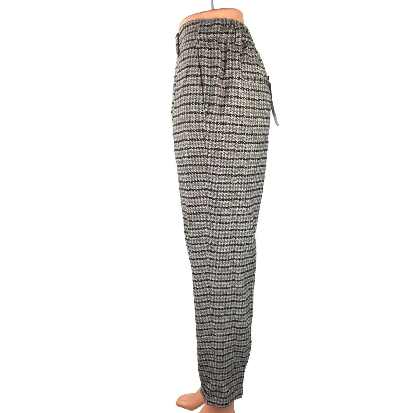 Zara Woman NWT Gray Tweed Houndstooth High Rise Pleated Straight Dress Pants L